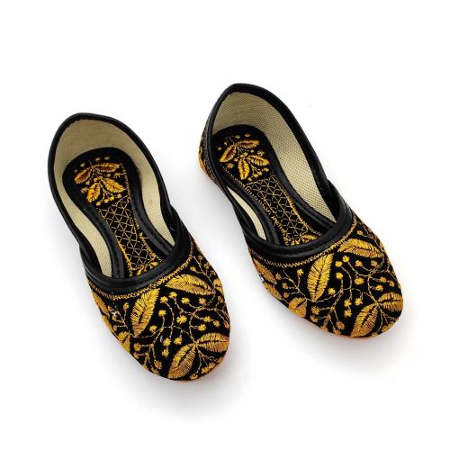 Stepy Black Velvet Golden jari Jutti For Baby Girls | Embroidery Bellie for kids | Flat PU Sole and EVA, Mesh Upper |Jaipuri Light Wait Kids Mojari with Rajasthani design