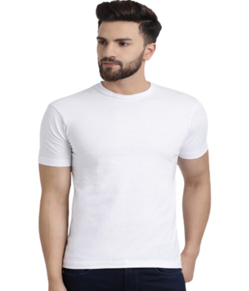 Cultfree 1469 180 GSM Bio Wash Solid Half Sleeves Round Neck White Cotton T-shirt M38