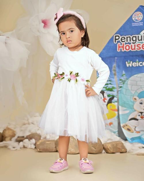 HALFSAREE STUDIO White Full Sleeve Casual Dress For Kids Girl
