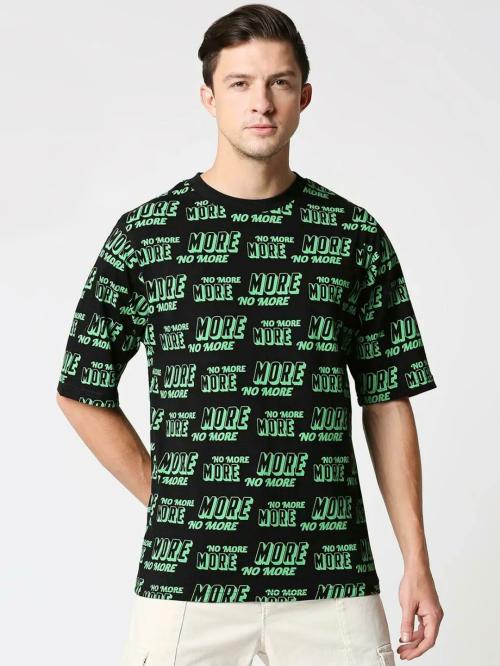 Bewakoof Men's Black AOP Round Neck Short Sleeve Oversized T-shirt