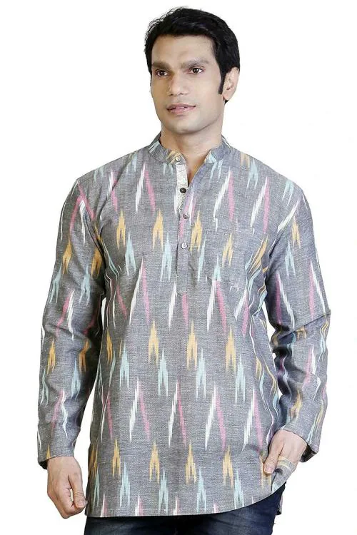 ARCHATTIRE Men Grey Cotton Designer Short Kurta (Size 46)