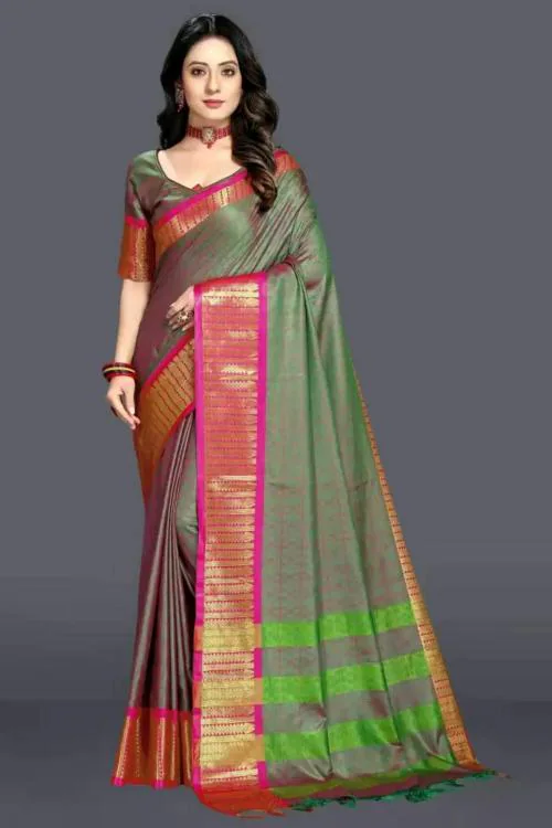 JUHI COLLECTION 02-Aknsh2 Green- Pink Saree Latest Designer Silk Saree For Women