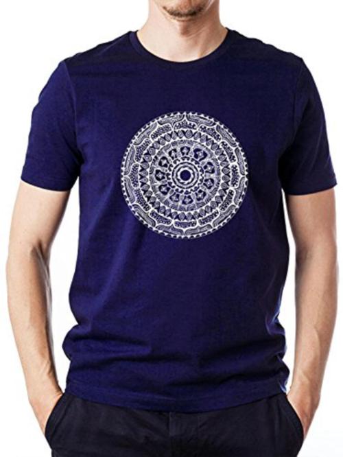 HIPPIESHIPPIE Men Blue Printed Cotton Pack Of 1 T Shirt (L)