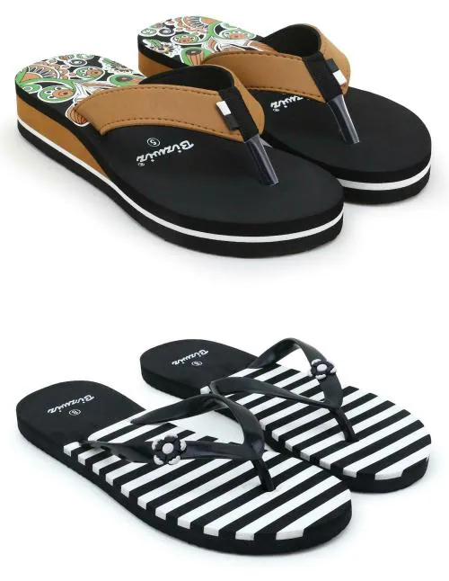 Feens Trendy & Combo of 2 Flip flops/Slippers for Women - (Brown , Black)