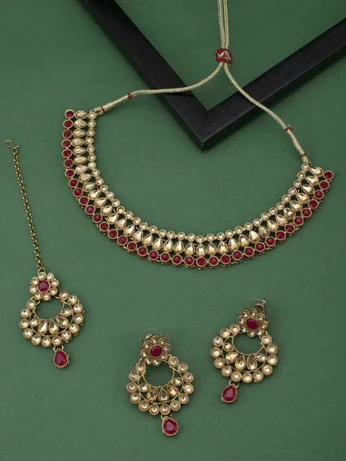 Sukkhi Dazzling LCT Gold Plated Choker Necklace Set for Women