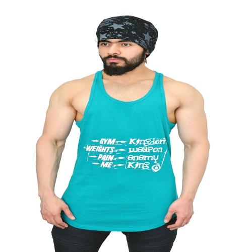 Anax Aesthetics Men's Sleeveless Cotton Gym Vest for men Stringer, Sando, Tank Gym Wear Longline Arc Spartan Quote X-Large 42, Caribbean Teal & White