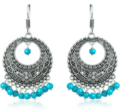 Waama Jewels Silver Chandbali Earring Turquoise For Women, Girls