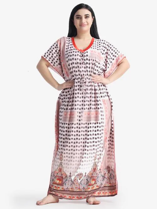 Night Keys Digital Print Kaftan Cotton Women Nighties & Nightdress Sleepwear Cream (Free Size)