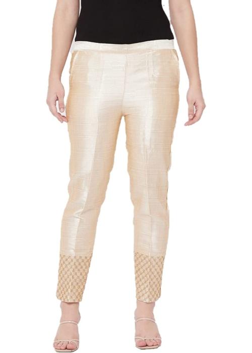 Buy SriSaras Women Cream Silk Pants and Trousers XL Online at Best