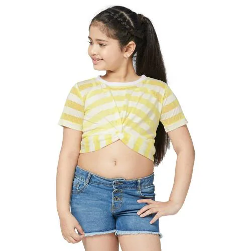 Stylobug Girls Yellow Cotton Casual Wear Printed Top (13 Years-14 Years)