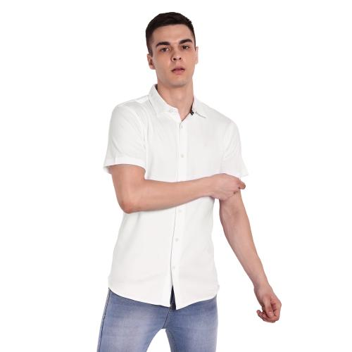 ONE SKY Shirt for Men, Versatile Mens Wear, Durable Plain Collared Formal Casual Shirt, Pure Cotton Fabric, Half Sleeve, Perfect Fit without Pocket, Stylish , Gift for Men (White)