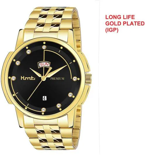 Buy Hmtr Analog Black Dial Gold Strap Watch For Men (Hmtr7104BlackGold) Online at Best Prices