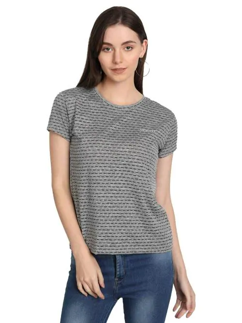 ONE CENTRE Women Grey Printed Nylon Round Neck Tshirt (L)