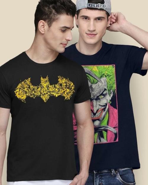 Free Authority Young Men Batman & Joker Printed Multi Coloured Pack of 2 Tshirt