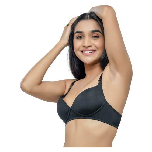 Lovable Women's Cotton Padded Full Coverage Wire Free V-Neck Full Support Regular Fit T-shirt Bra (Black_Size-38B)