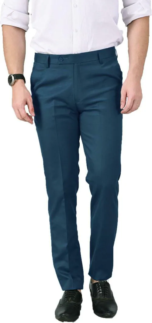 AD & AV Men Sea Green Solid Synthetic Single Formal Trousers