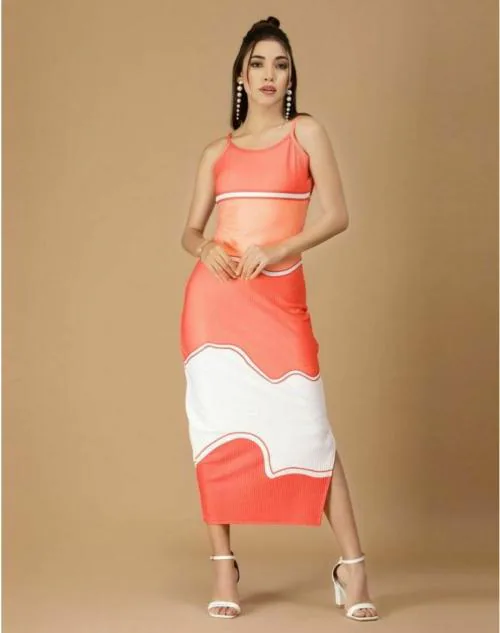 Mevika Orange Slit Bodycon