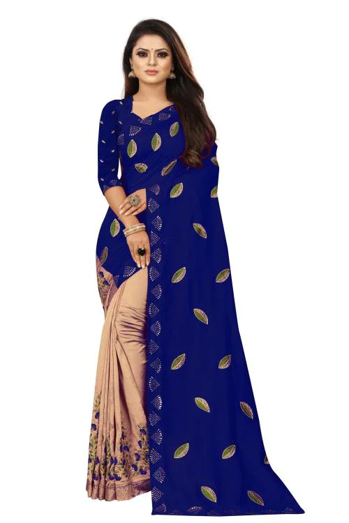 NINE SISTER Women Embroidered Silk Blend Saree