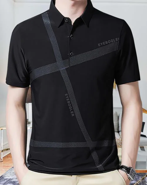 Buy EYEBOGLER Men's Polo Neck Half Sleeves Printed Regular Fit Black T ...