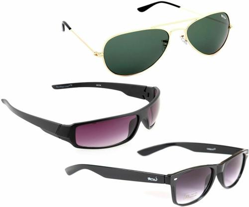 Elligator Gradient Aviator Sports Wayfarer Full Frame Multicolor Sunglasses For Men (Pack Of 3)