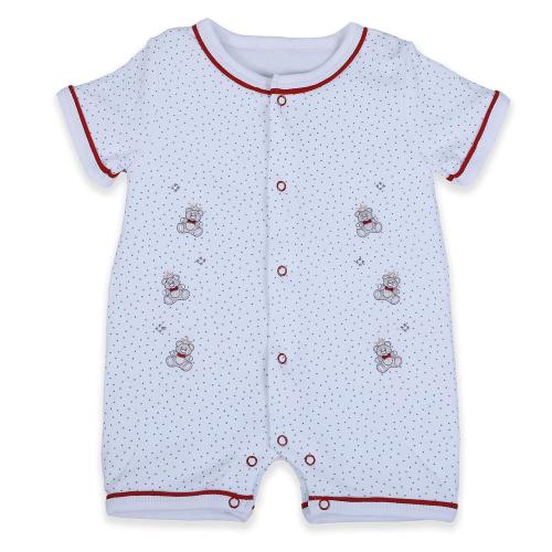 Babymoo White Cotton Star Teddy Embroide Soft Short Romper - 9-12M
