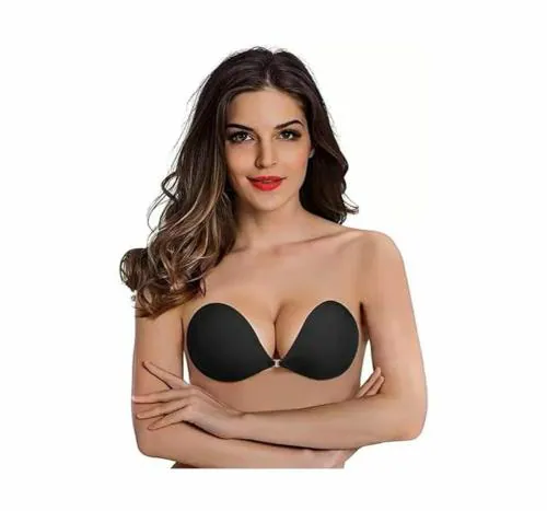 Geonix 1 Pair Silicone Wire Free Stick-On Bra Padded Adhesive Bra Strapless Silicone Invisible Push Up Reusable Self Sticky Bra for Backless Dress Stick on Bra - V Shape