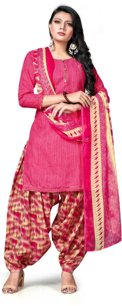 Buy Manvaa Women Pink Printed Cotton Unstitched Dress Material Online