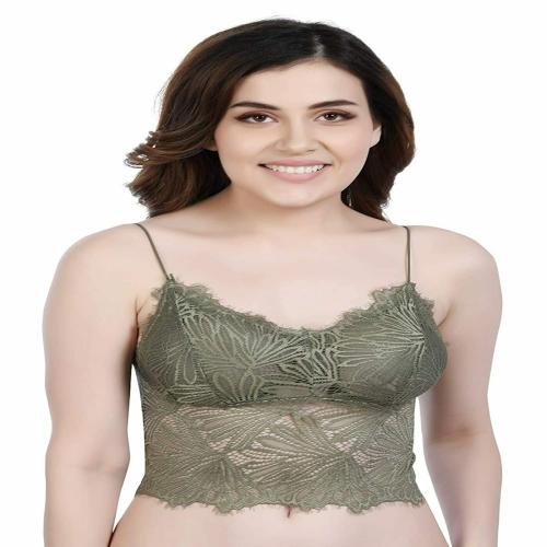 F Fashiol.com Women Cotton Lace Spandex Padded Wire Free Spaghetti Strap Floral Lace V-Neck Camisole with Removable Pads