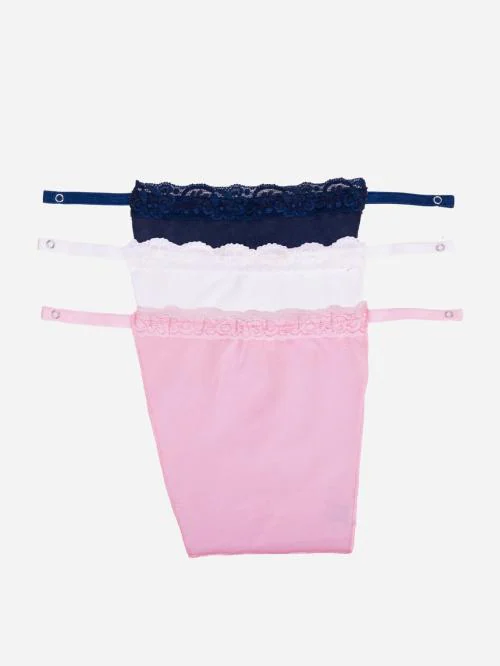 Finesse Miracle Cami Cotton Clip-on Mock Camisole Set Of 3-Navy Blue,White & Pink