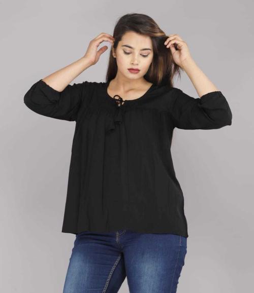 Narsinhenterprises Women Black Solid Crepe Regular Top