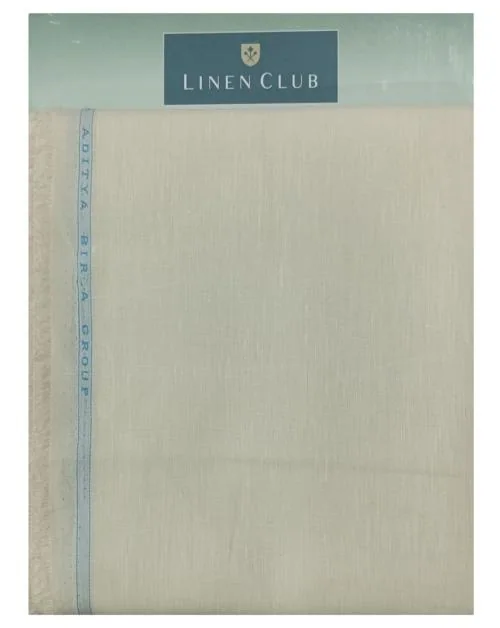 Linen Club Men Off White Solid Linen Shirt Fabric