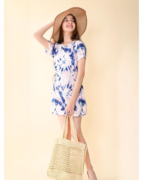 Lilpicks Tie Dye Printed Fit n Flare Girls Dress
