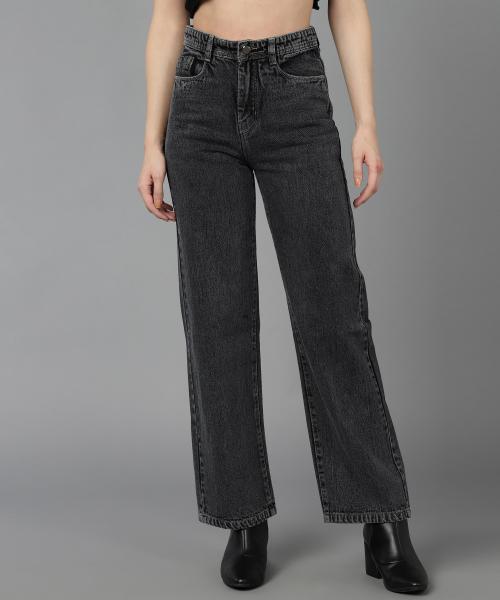 Veravibe Boyfriend Fit Straight Jeans for Women | High Rise Jeans | Non Stretchable Jeans | Black