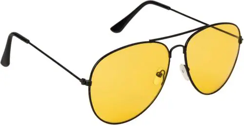 NuVew UV Protected Unisex Aviator Sunglasses - (Yellow Lens | Black Frame | Medium Size)