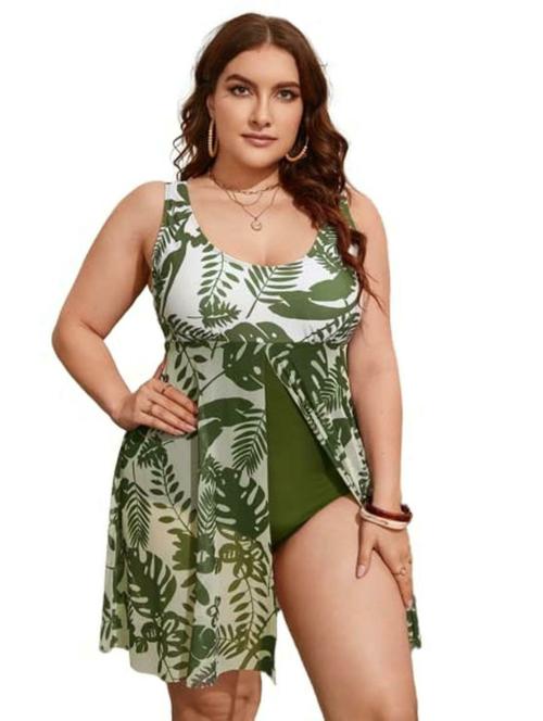 Plus Curvves Plus Curvves Plus Size Green Ruffle One Piece Swimsuit - 6XL