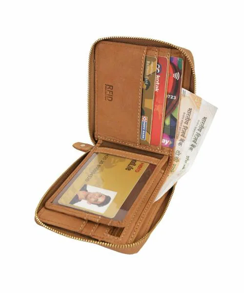 Fronto Original Tan Genuine Leather Zipper RFID Wallet for Boy's