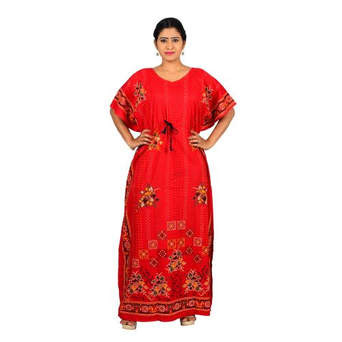 OSF Cotton Nighty Printed Kaftan for Ladies Nightwear Sleepwear Night Gown for Womens ( Pack of 1, Red, Size: Free Size, KF0038_R)