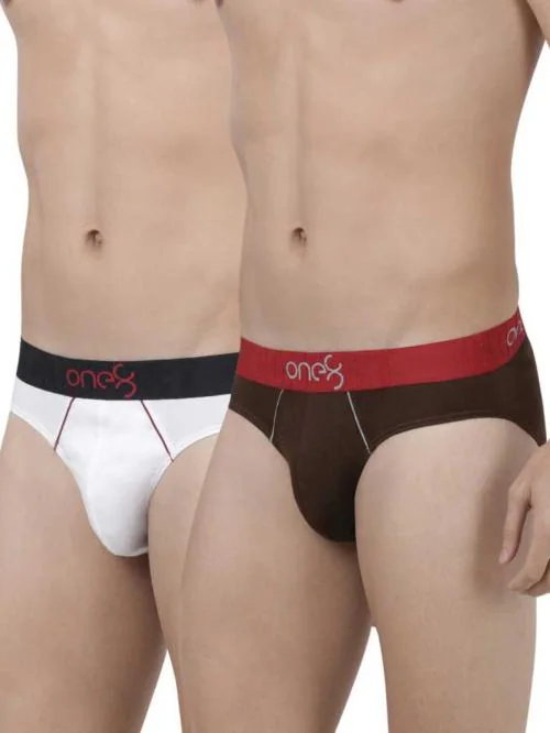 One8 by Virat Kohli - Men White and Brown Super Combed Cotton Low Rise Brief- Pack of 2