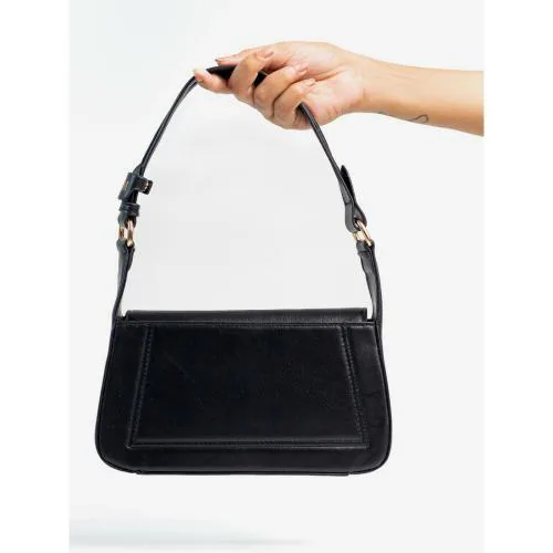 THE MESSY CORNER Black Leather Solid Women Shoulder Bag