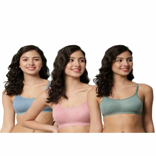 Saklana Women's Cotton Non Padded Non-Wired Sports Bra, Daily Workout Sports Gym Bra Combo Pack of 3
