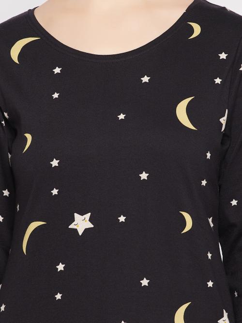 Clovia Women's Black Geometric Cotton Short Nighty