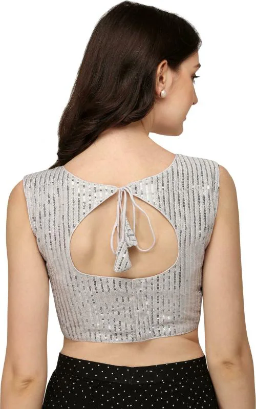 Fabviva Women Silver Embroidered Georgette Blouse