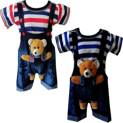 Shishu Dungaree For Baby Boys & Baby Girls Striped Denim (PACK OF 2)