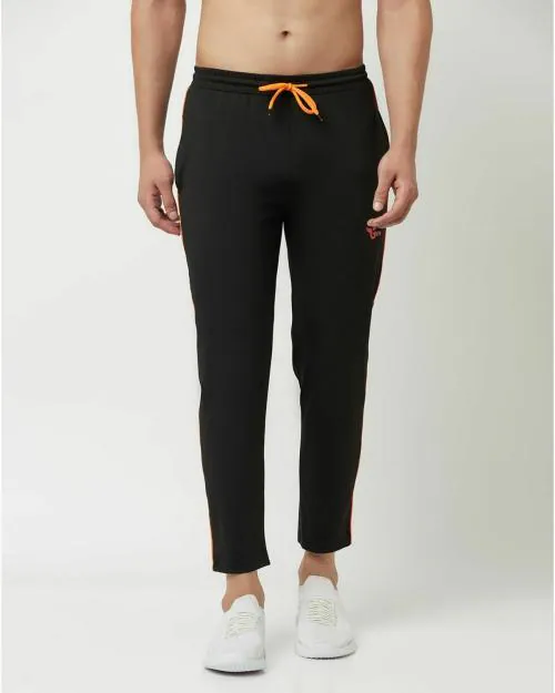 GLITO Solid Black Stretchable With 2 Pocket Sports Track Pants For Men's