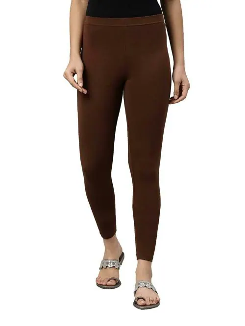 Go Colors Women Brown Solid Stretch Leggings