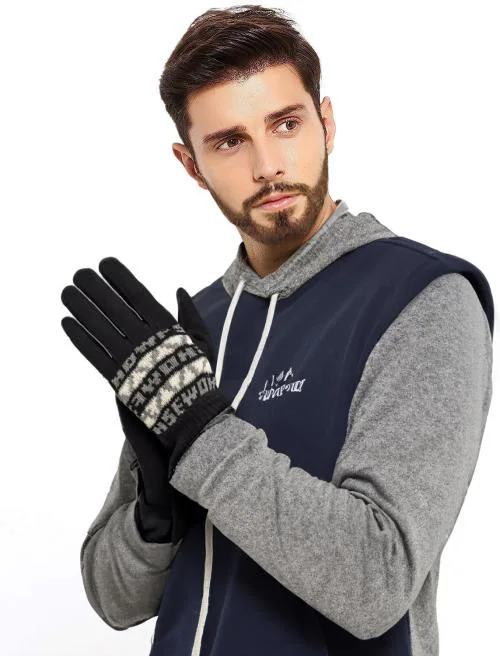 Neeba Black Knitted Winter Gloves Warm Woolen Gloves For Men Washable Woolen Knitted Hand Gloves Free Size Adult Size Colour : Black
