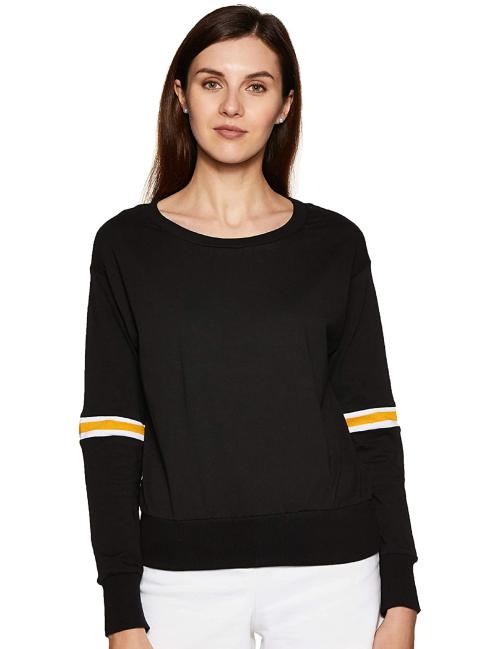 LOOKS18 Women's Black Cotton Full Sleeve Sweatshirt