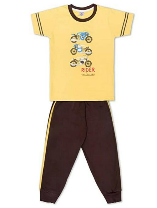 Todd N Teen Boys Yellow Cotton Tshirt with Full Pant