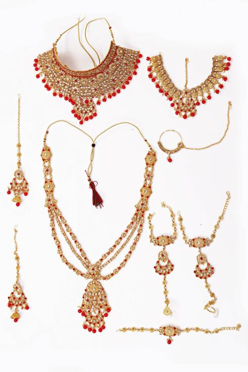 Vatsalya Creation Alloy Choker, Long Set, Pair Of Earrings, Mathapatti With Maang Tikka, Bajubandh, Haath Phool, Bridal Nath For Women _ Bridal3103 (Set Of 8)