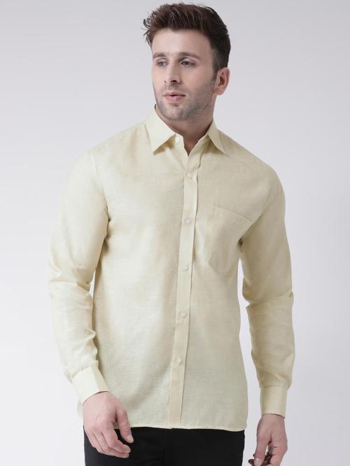 RIAG MEN BIEGE SOLID COTTON SHIRT